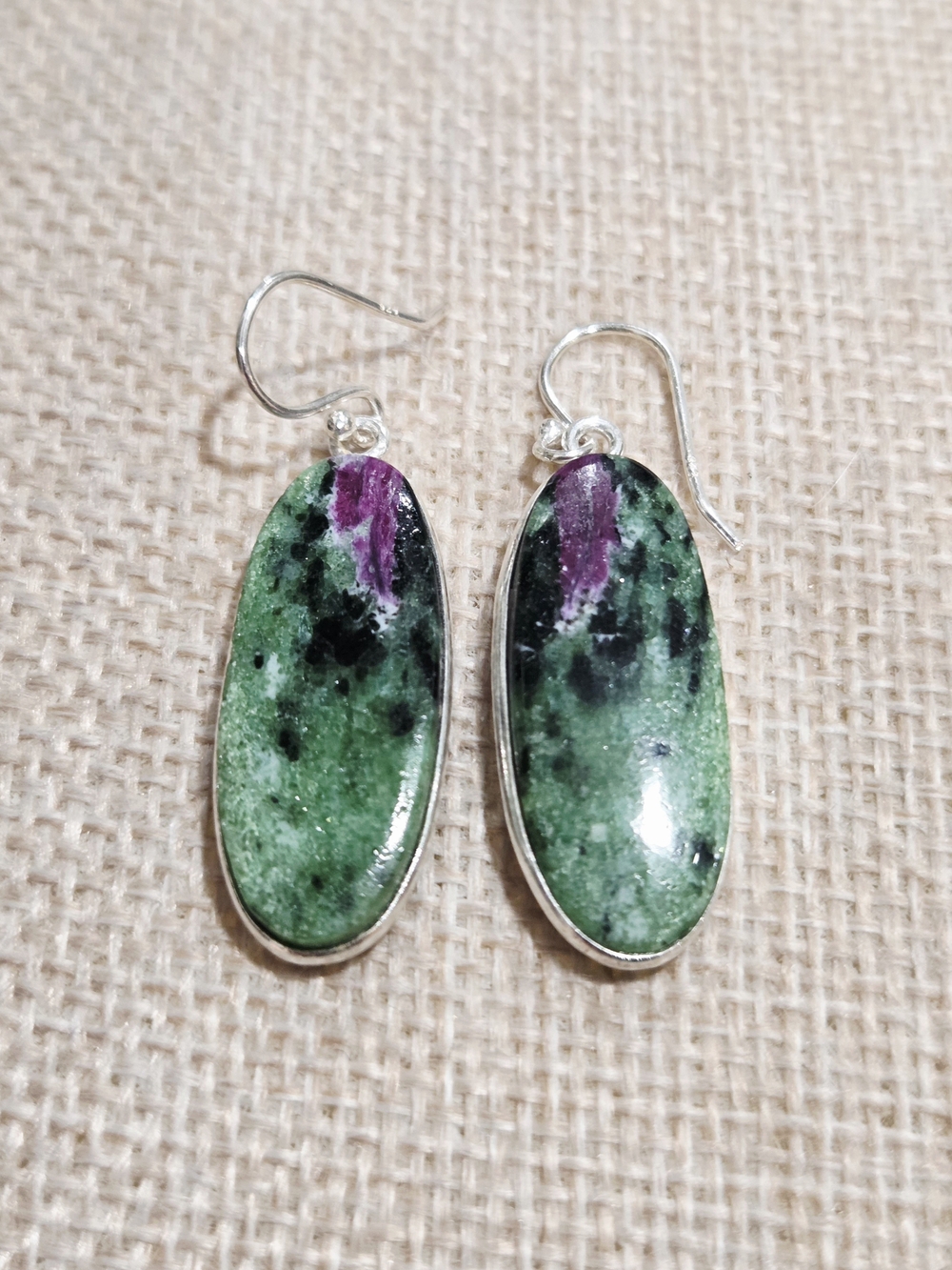 Sterling Silver Green and Purple Ruby Zolsite Oval Drop Earrings